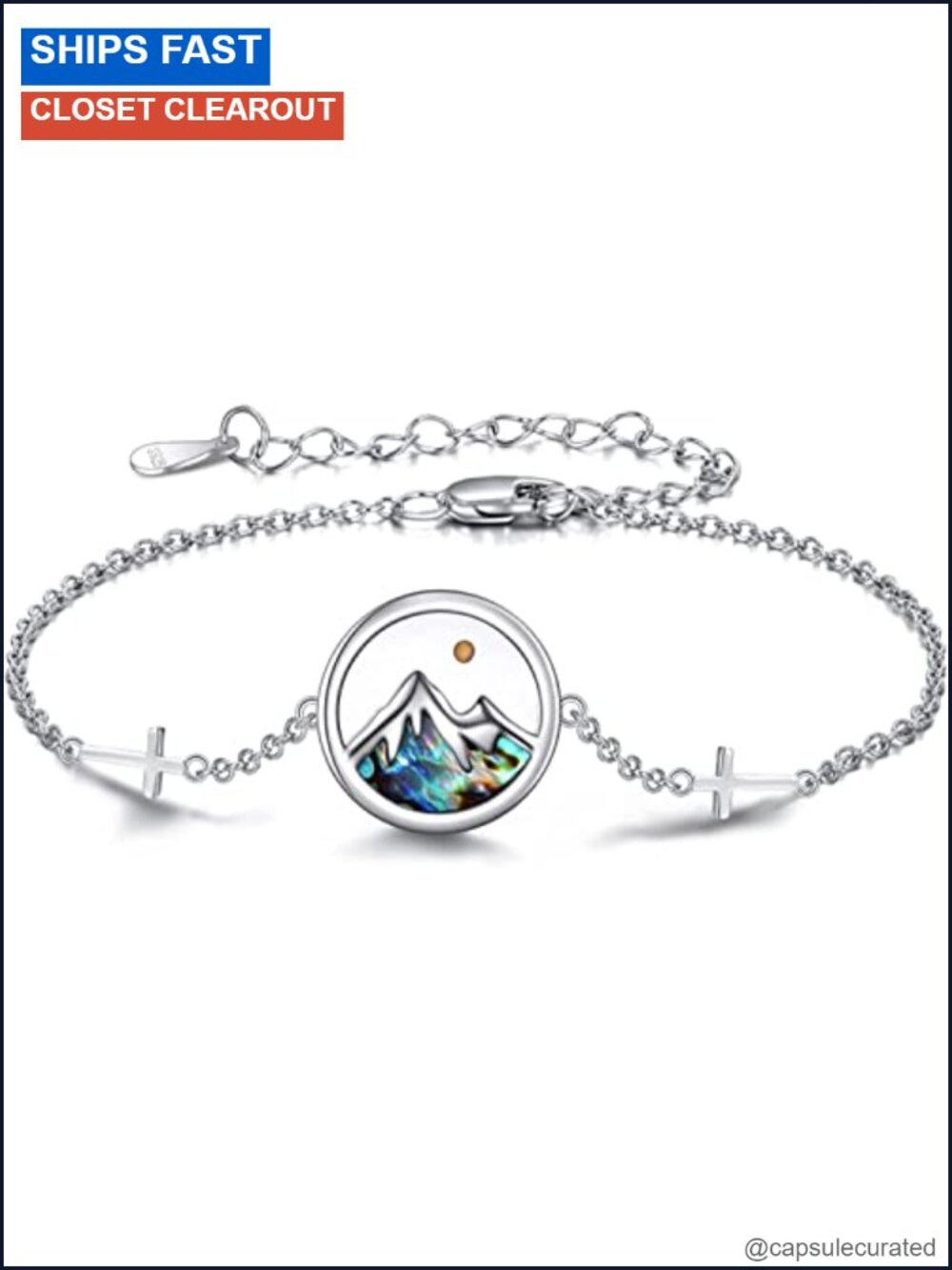 Mustard Seed Cross Anklet Bracelet White Gold Plated S925 Sterling Silver